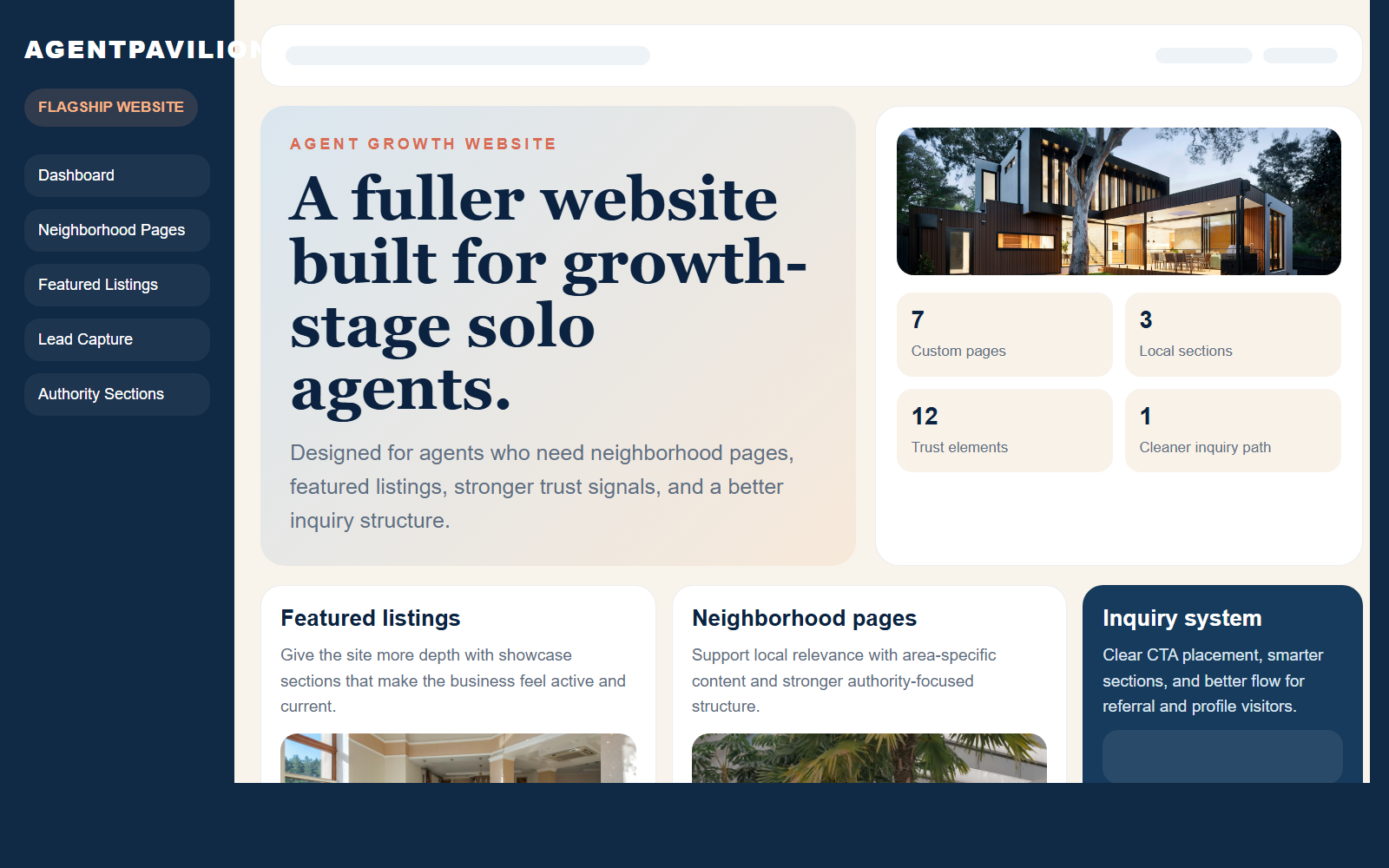 Growth website screenshot showing a fuller experience for a real estate business